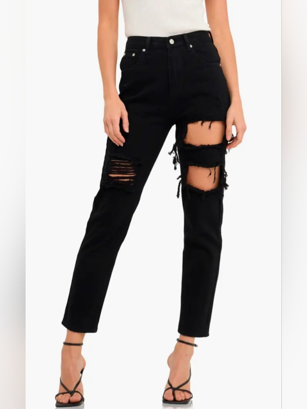 Grey Lab Cutout Ripped High Waist Slim Straight Leg Jeans - Size 26